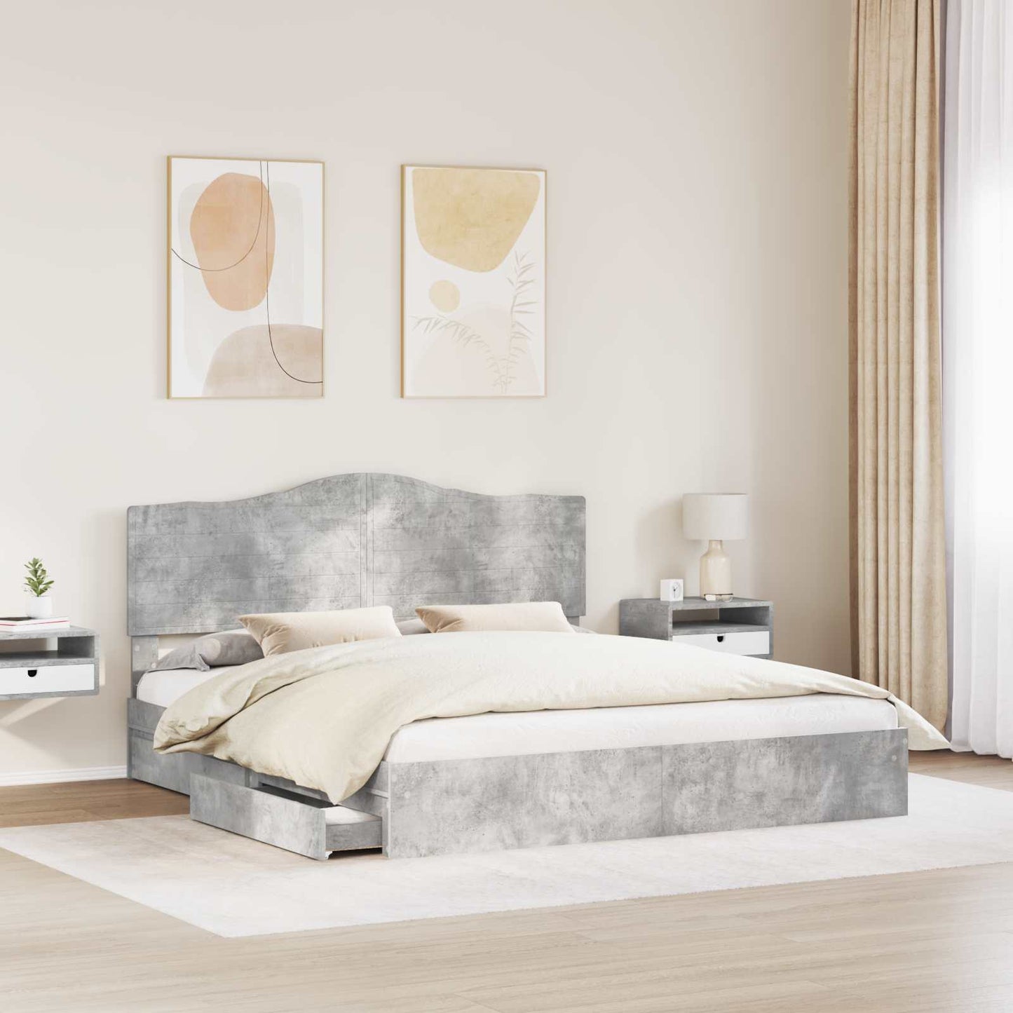 Bedframe met lade Beton Grijs 200 x 200 cm Bewerkt hout