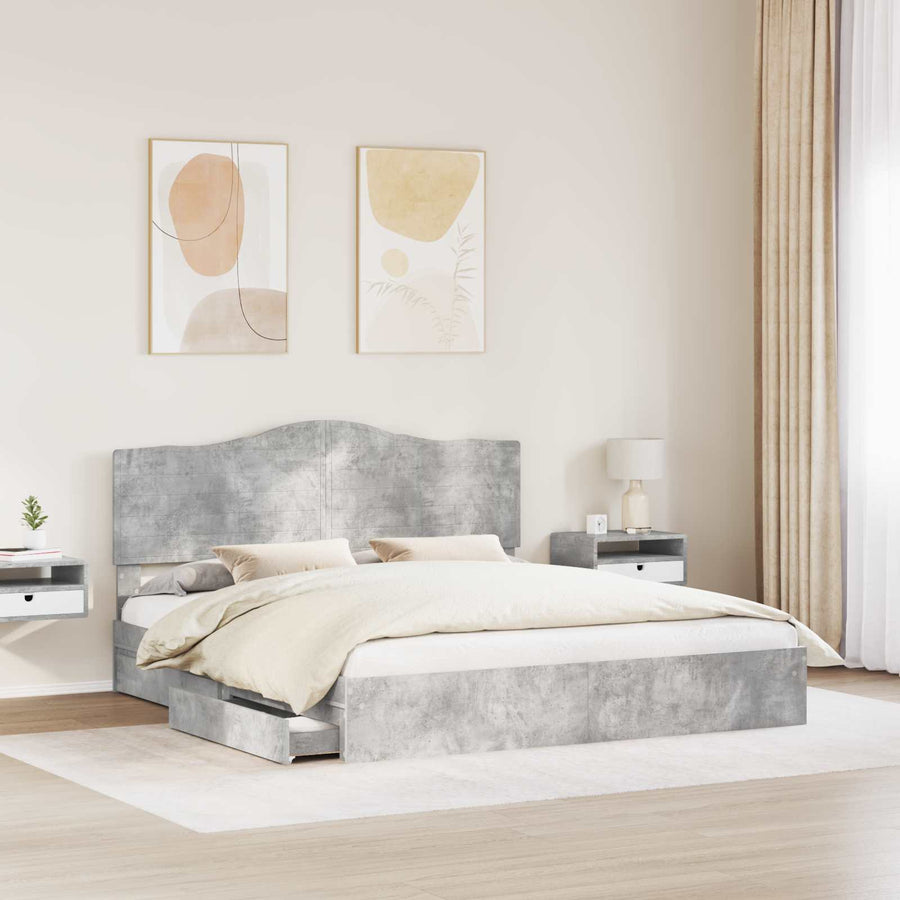 Bedframe met lade Beton Grijs 200 x 200 cm Bewerkt hout