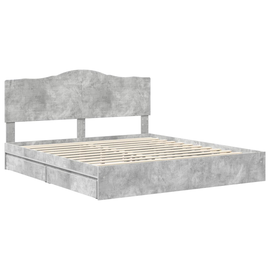 Bedframe met lade Beton Grijs 200 x 200 cm Bewerkt hout