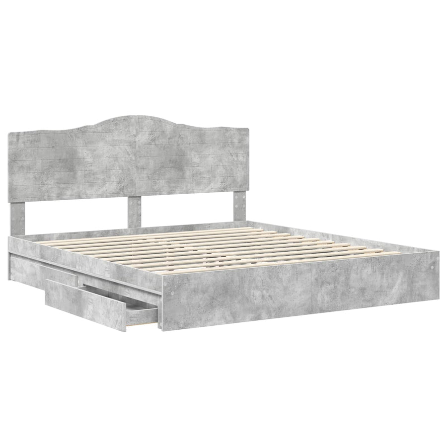 Bedframe met lade Beton Grijs 200 x 200 cm Bewerkt hout
