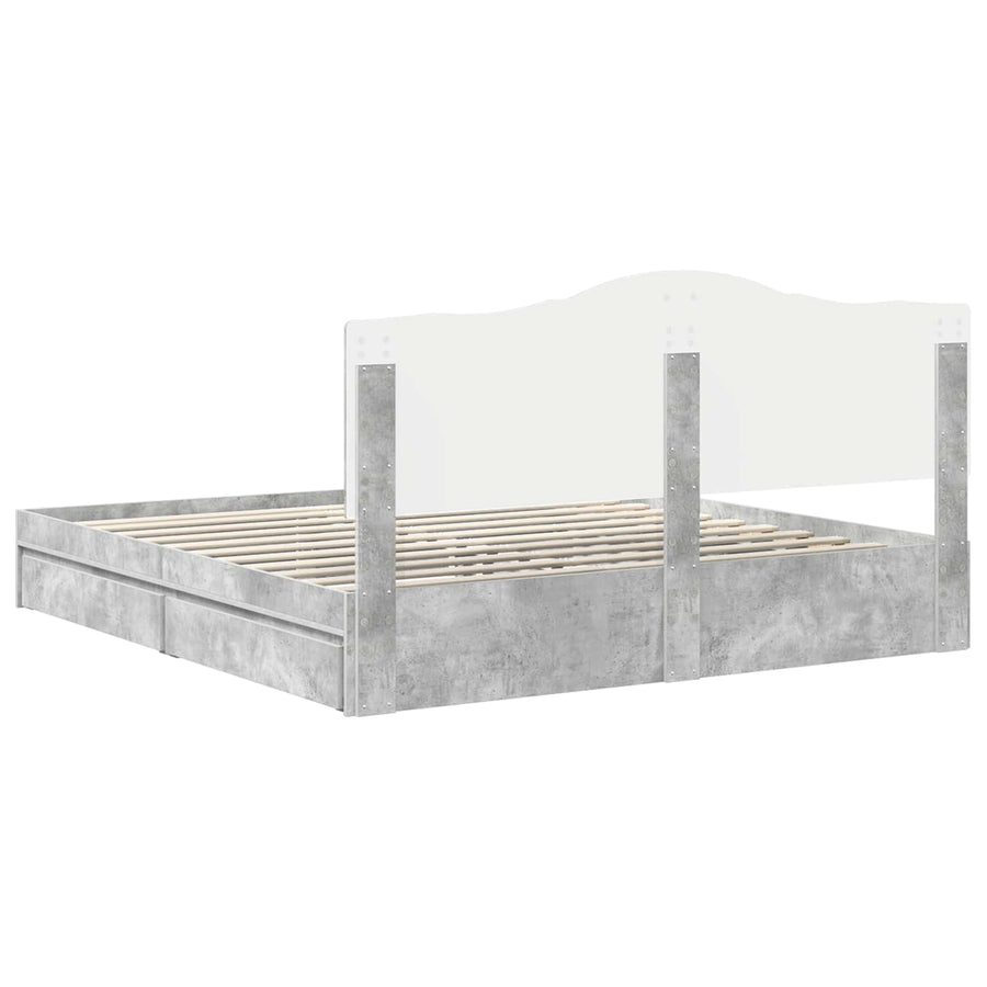 Bedframe met lade Beton Grijs 200 x 200 cm Bewerkt hout