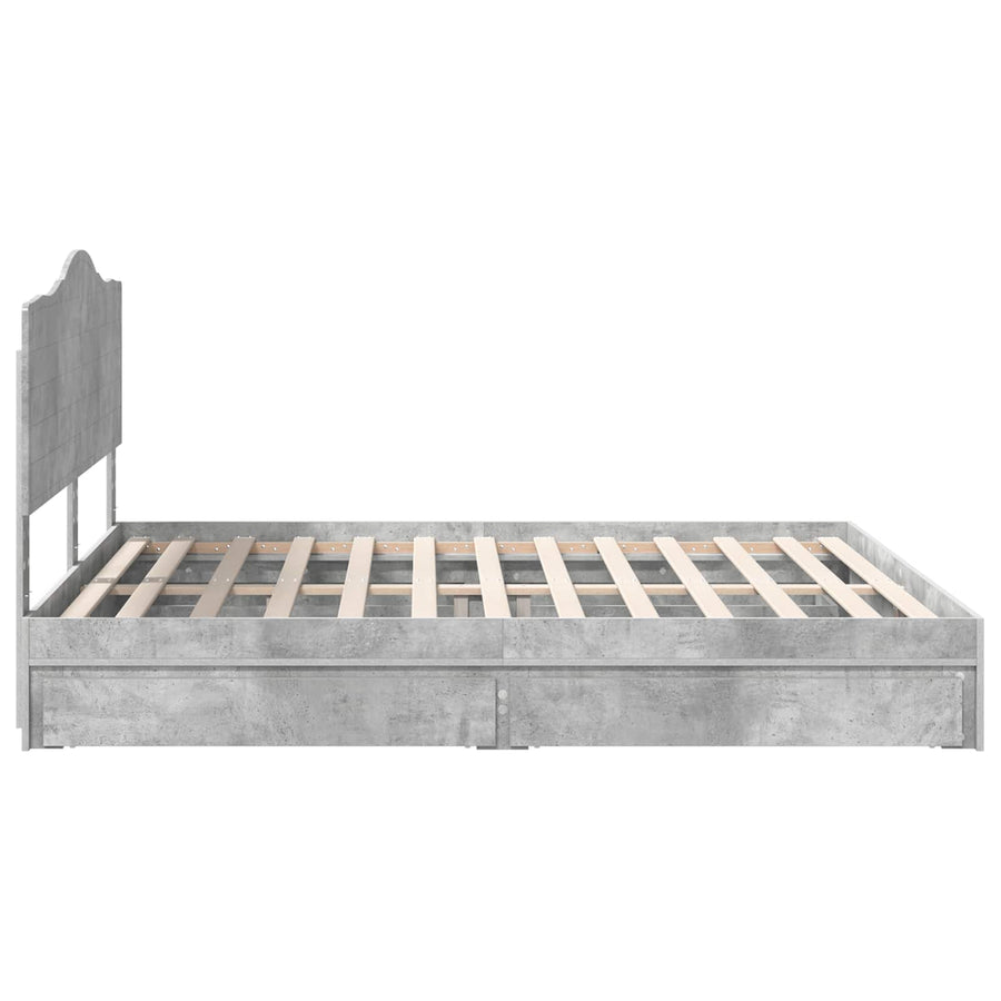 Bedframe met lade Beton Grijs 200 x 200 cm Bewerkt hout