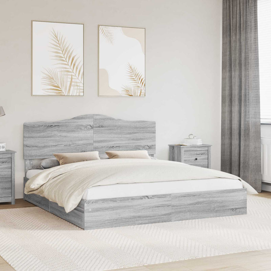 Bedframe met lade Grijs Sonoma 200 x 200 cm Bewerkt hout