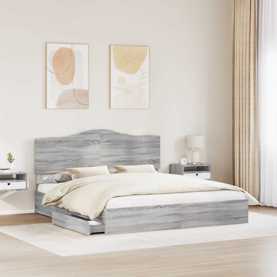 Bedframe met lade Grijs Sonoma 200 x 200 cm Bewerkt hout