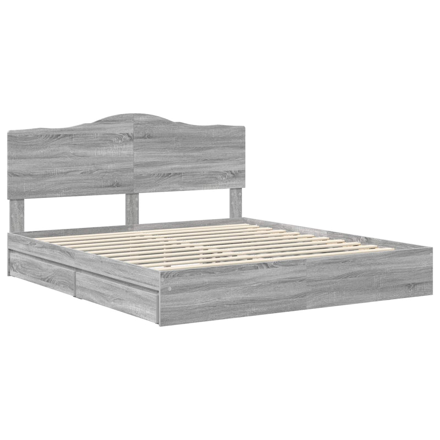 Bedframe met lade Grijs Sonoma 200 x 200 cm Bewerkt hout