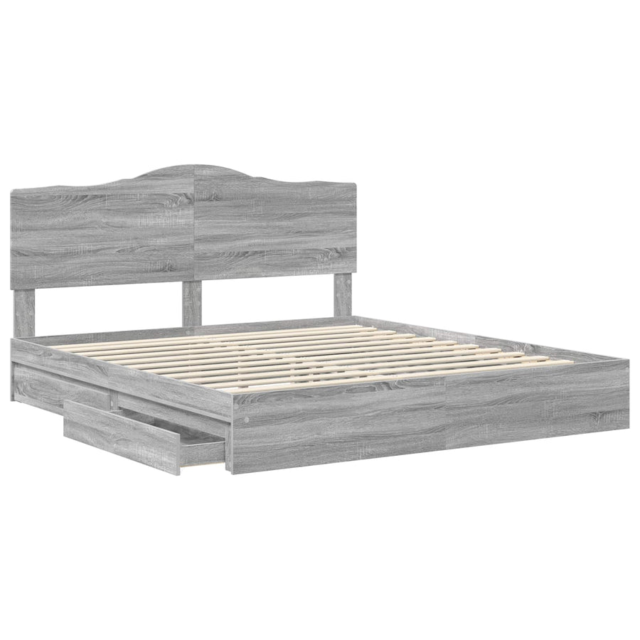 Bedframe met lade Grijs Sonoma 200 x 200 cm Bewerkt hout