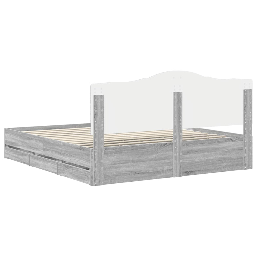 Bedframe met lade Grijs Sonoma 200 x 200 cm Bewerkt hout