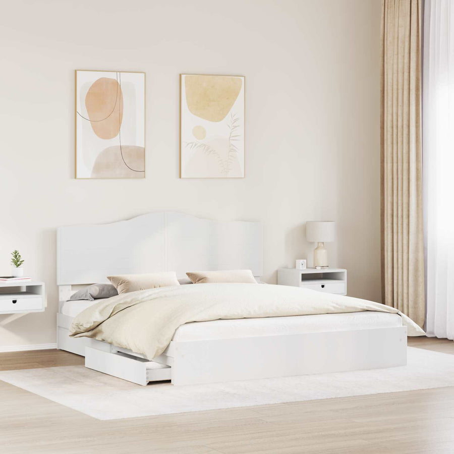 Opslag bed met hoofdeinde Wit 180 x 200 cm Bewerkt hout