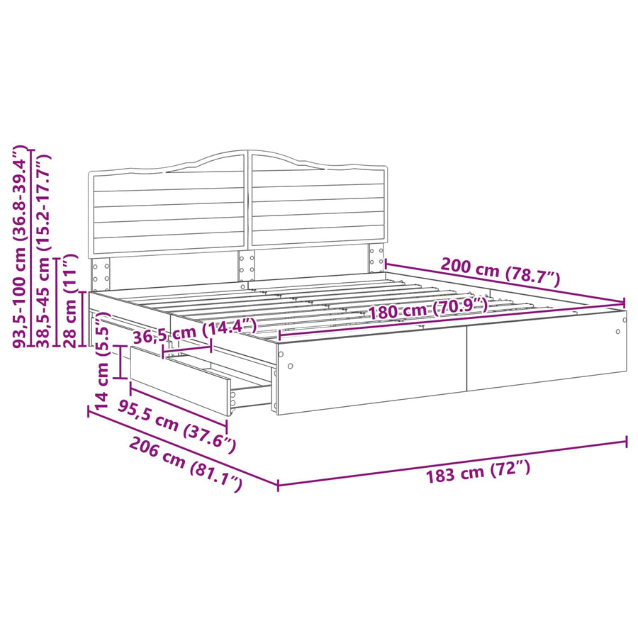 Opslag bed met hoofdeinde Wit 180 x 200 cm Bewerkt hout