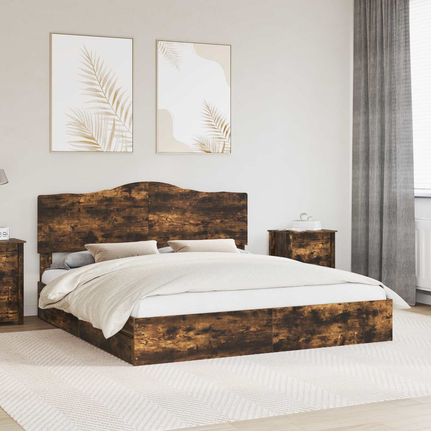 Opslag bed met lade Gerookt eiken 180 x 200 cm Bewerkt hout