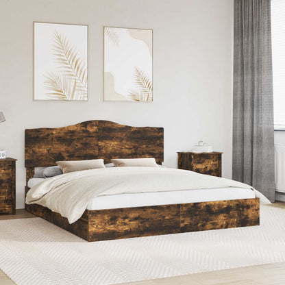 Opslag bed met lade Gerookt eiken 180 x 200 cm Bewerkt hout