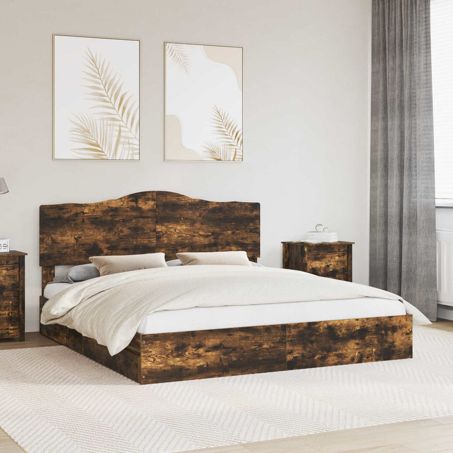 Opslag bed met lade Gerookt eiken 180 x 200 cm Bewerkt hout