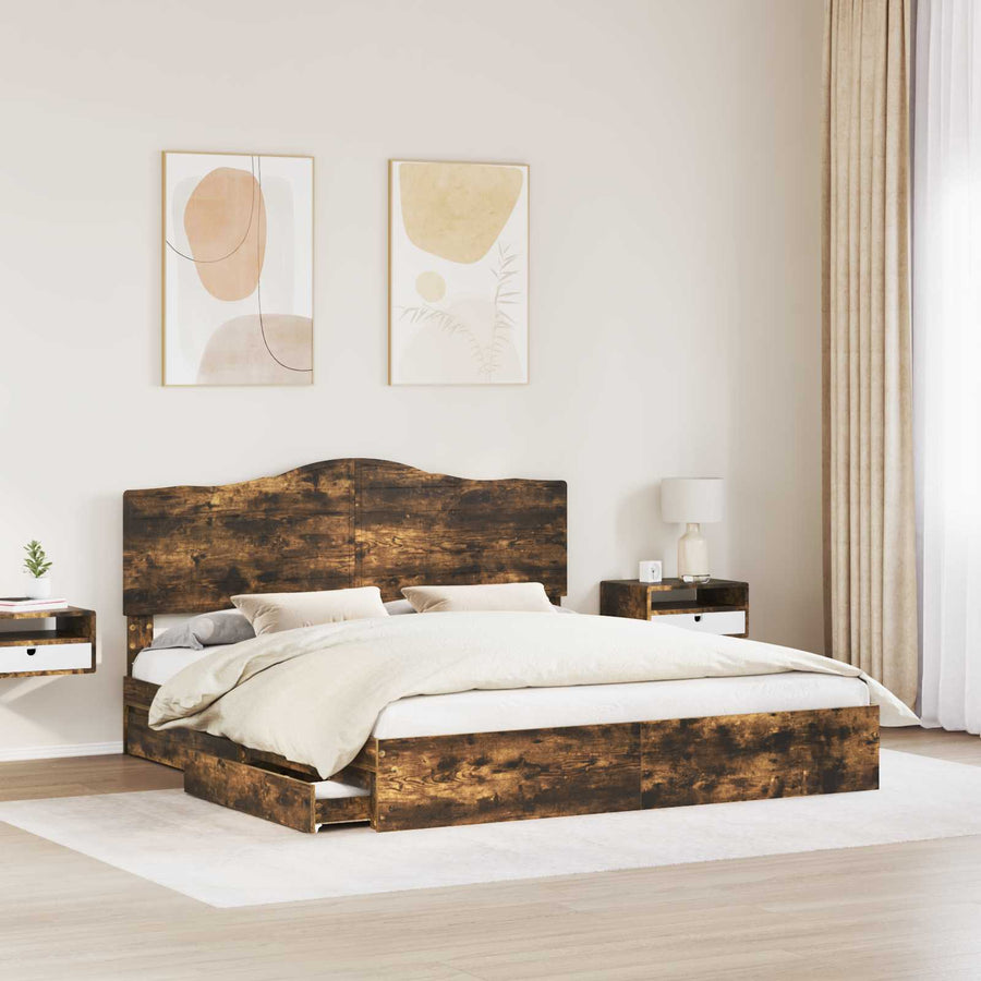 Opslag bed met lade Gerookt eiken 180 x 200 cm Bewerkt hout