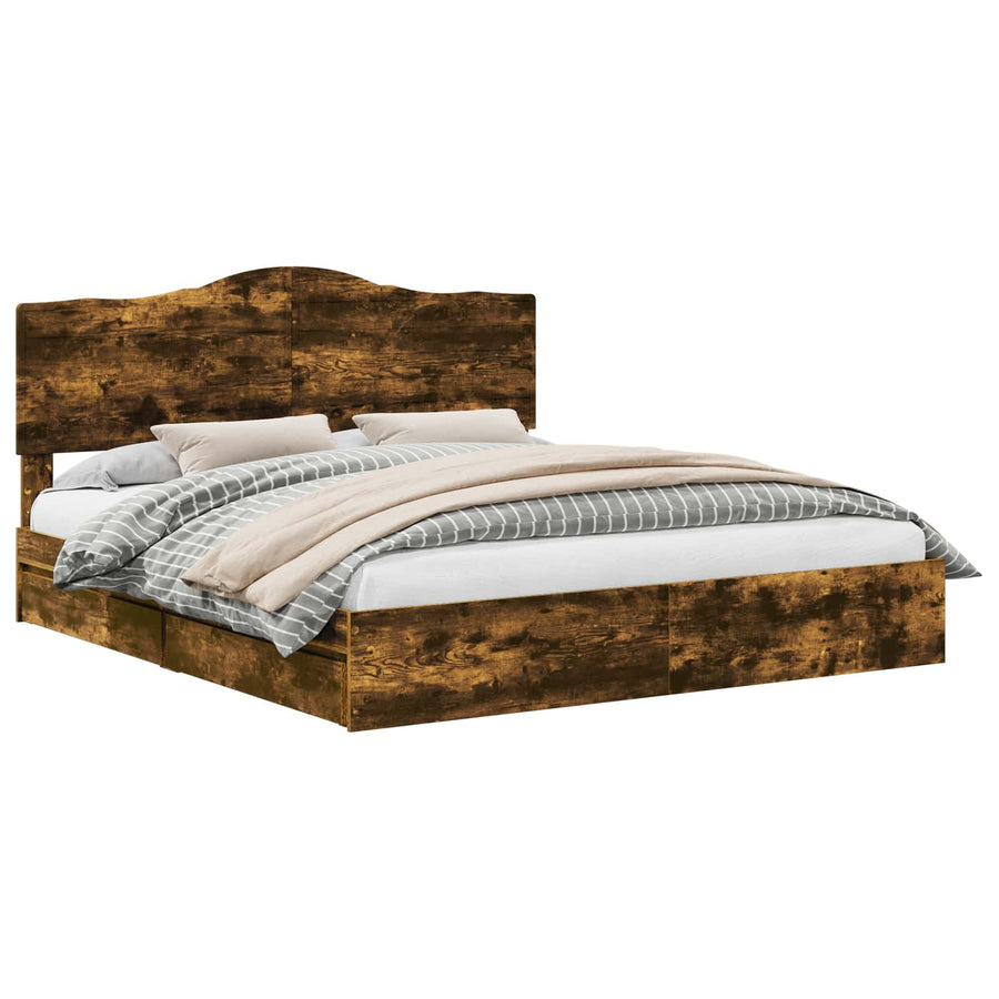 Opslag bed met lade Gerookt eiken 180 x 200 cm Bewerkt hout