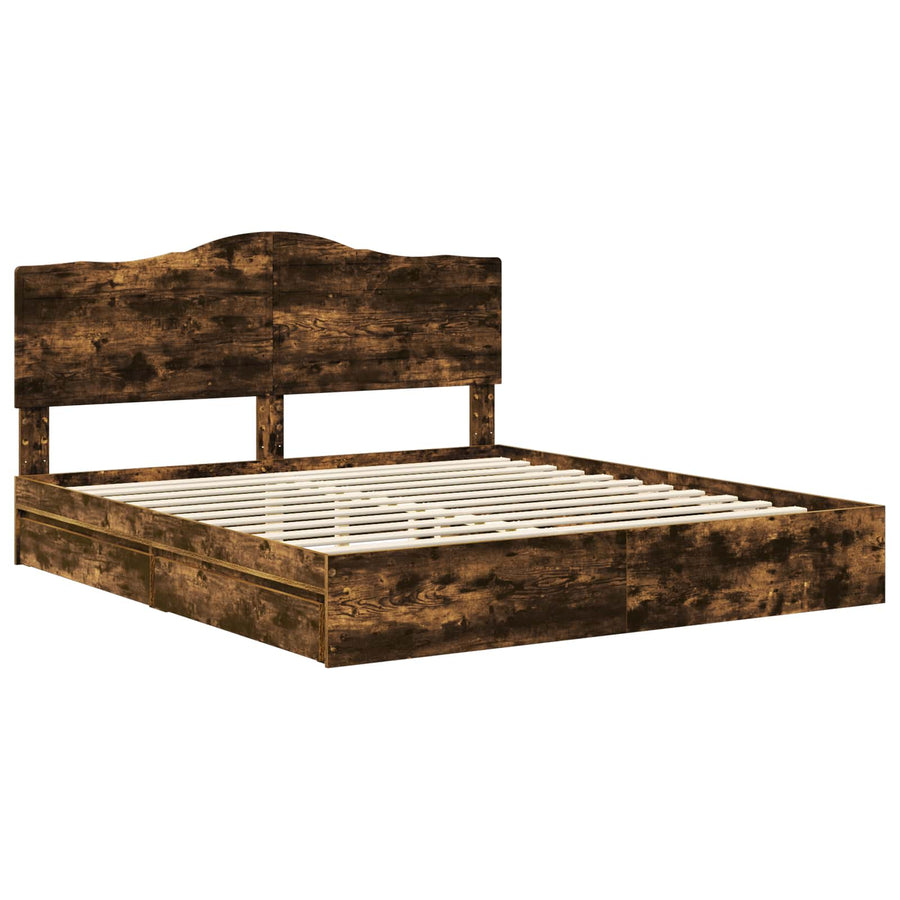 Opslag bed met lade Gerookt eiken 180 x 200 cm Bewerkt hout