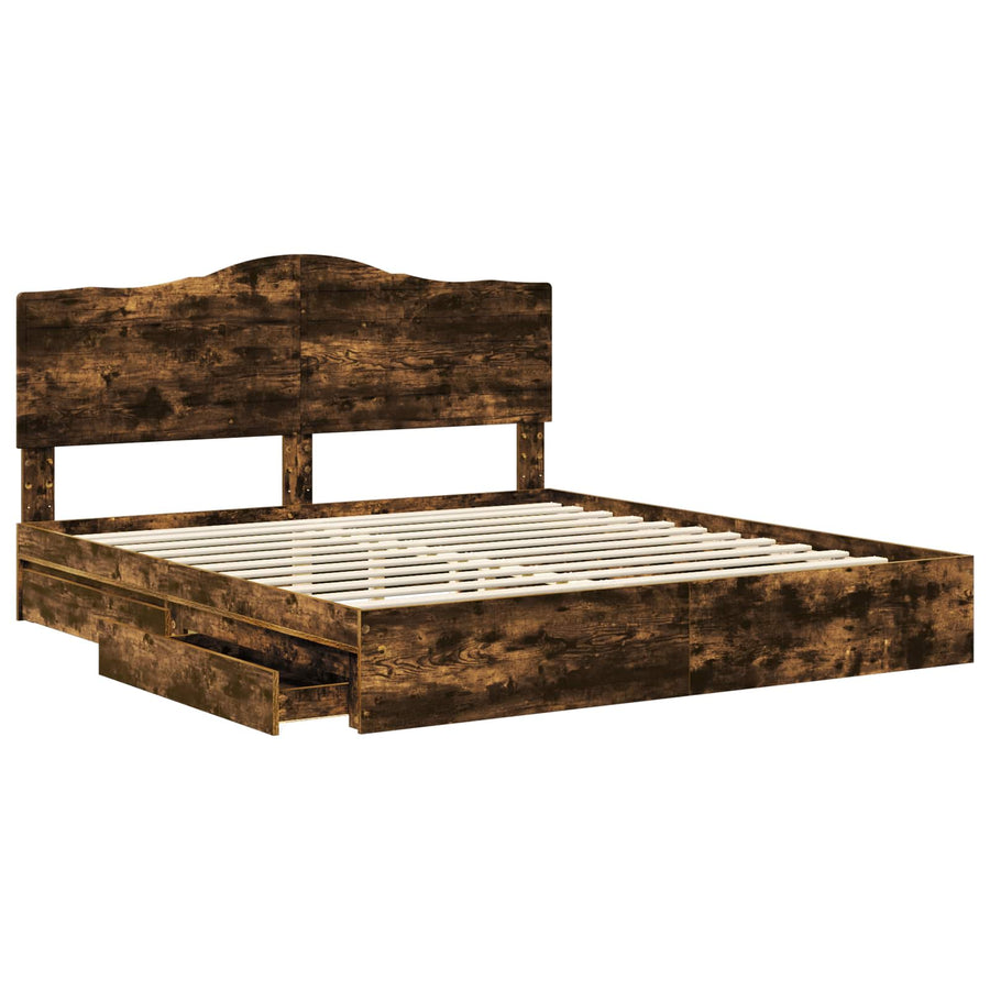 Opslag bed met lade Gerookt eiken 180 x 200 cm Bewerkt hout