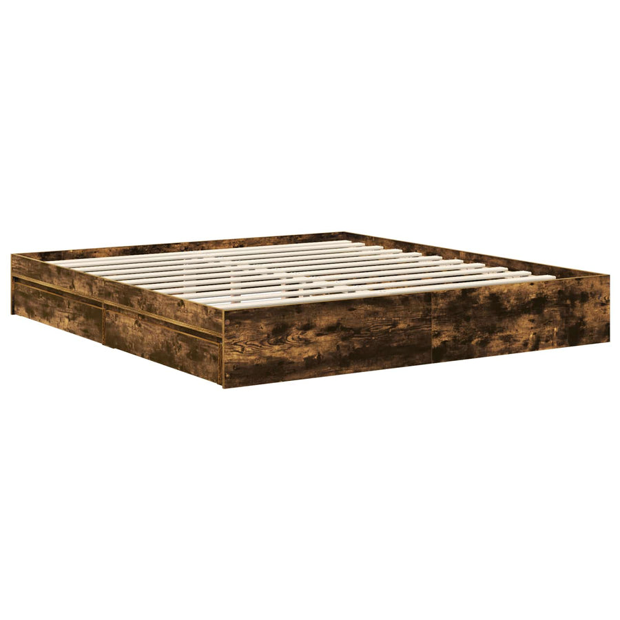 Opslag bed met lade Gerookt eiken 180 x 200 cm Bewerkt hout