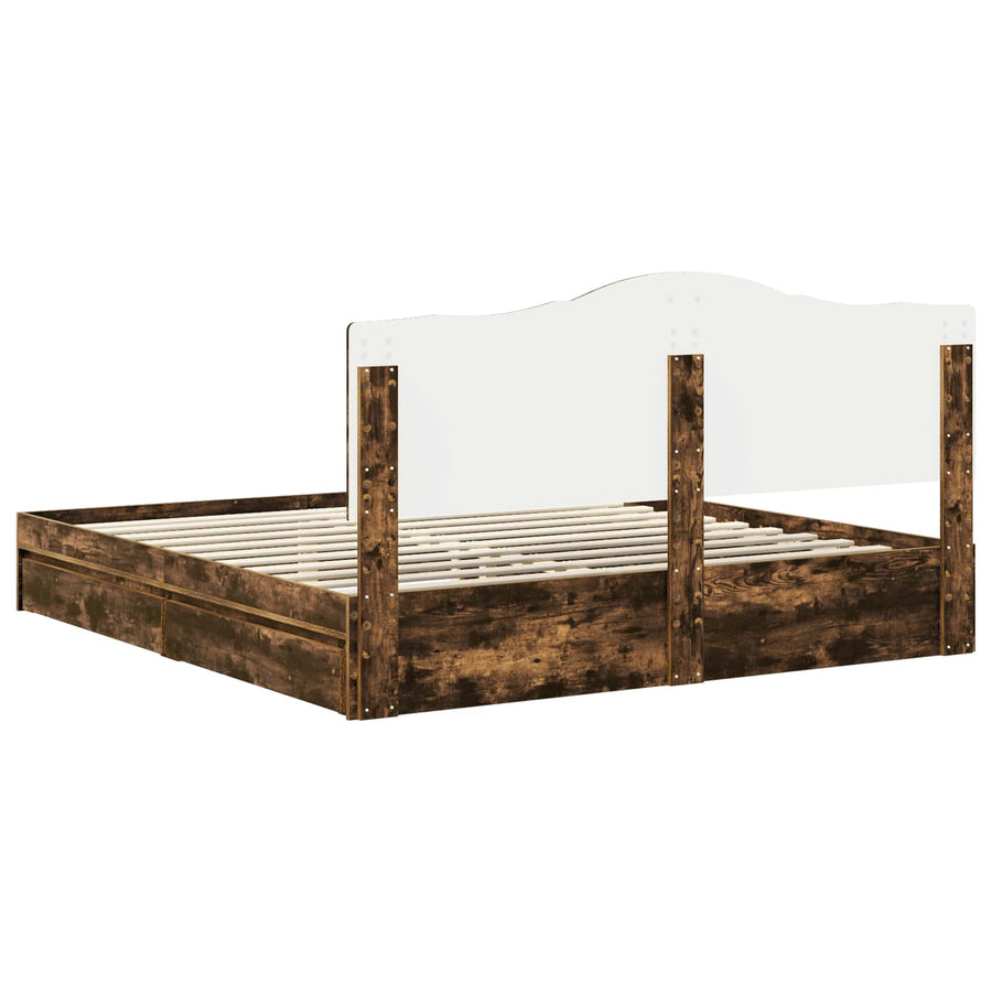 Opslag bed met lade Gerookt eiken 180 x 200 cm Bewerkt hout
