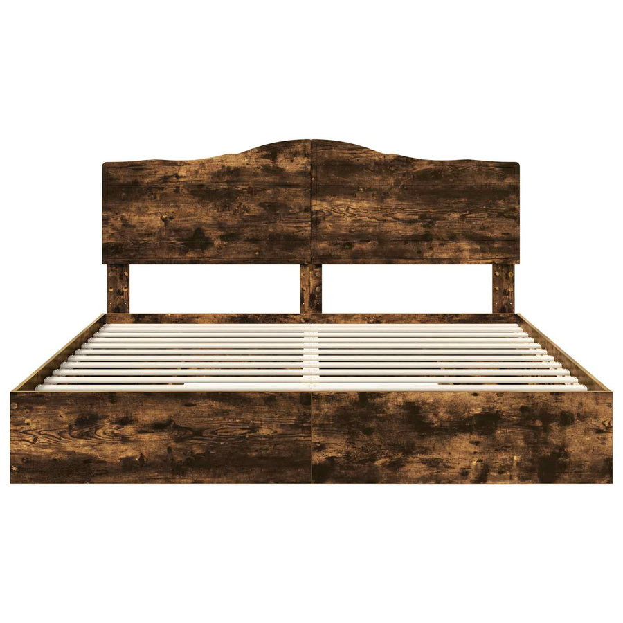 Opslag bed met lade Gerookt eiken 180 x 200 cm Bewerkt hout