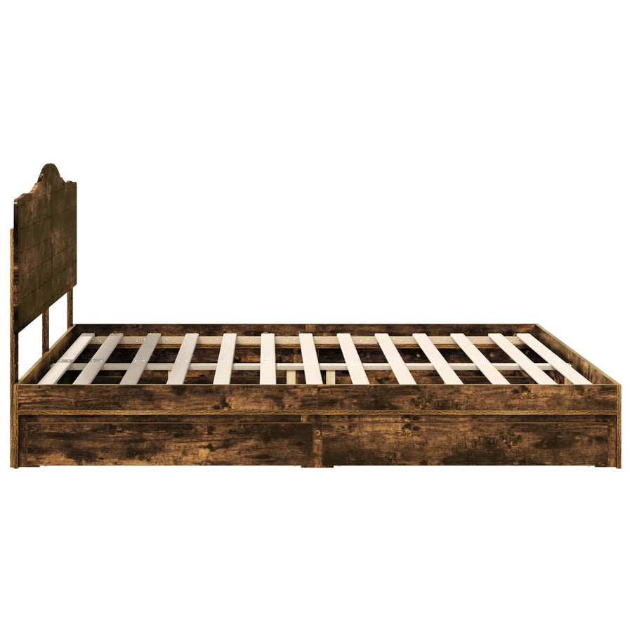 Opslag bed met lade Gerookt eiken 180 x 200 cm Bewerkt hout