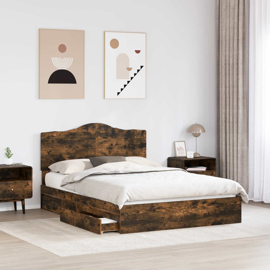 Opslag bed met lade Gerookt eiken 160 x 200 cm Bewerkt hout