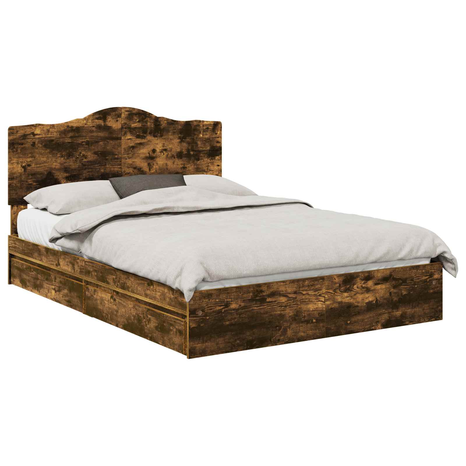 Opslag bed met lade Gerookt eiken 160 x 200 cm Bewerkt hout