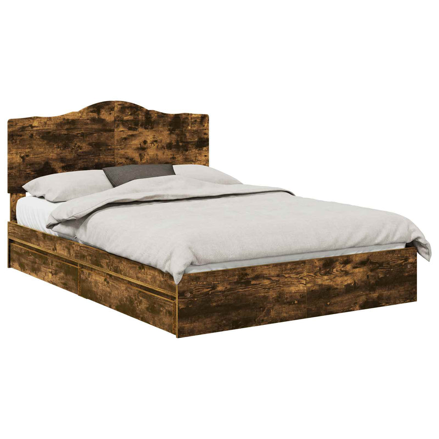 Opslag bed met lade Gerookt eiken 160 x 200 cm Bewerkt hout
