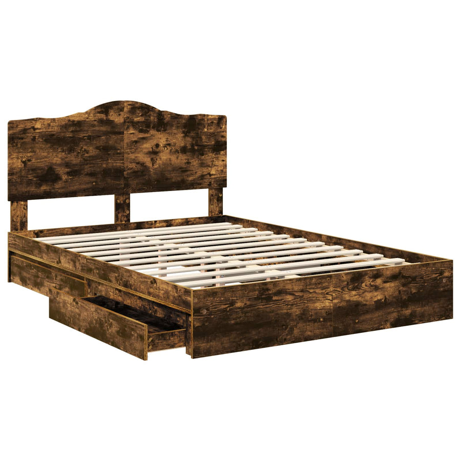 Opslag bed met lade Gerookt eiken 160 x 200 cm Bewerkt hout