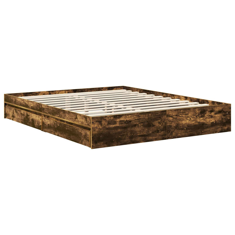Opslag bed met lade Gerookt eiken 160 x 200 cm Bewerkt hout