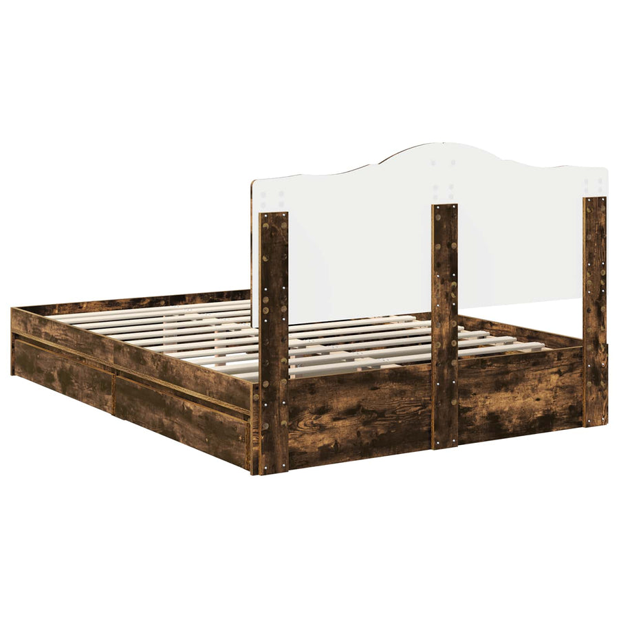Opslag bed met lade Gerookt eiken 160 x 200 cm Bewerkt hout