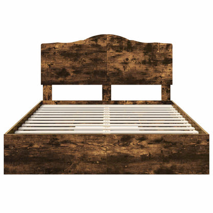 Opslag bed met lade Gerookt eiken 160 x 200 cm Bewerkt hout