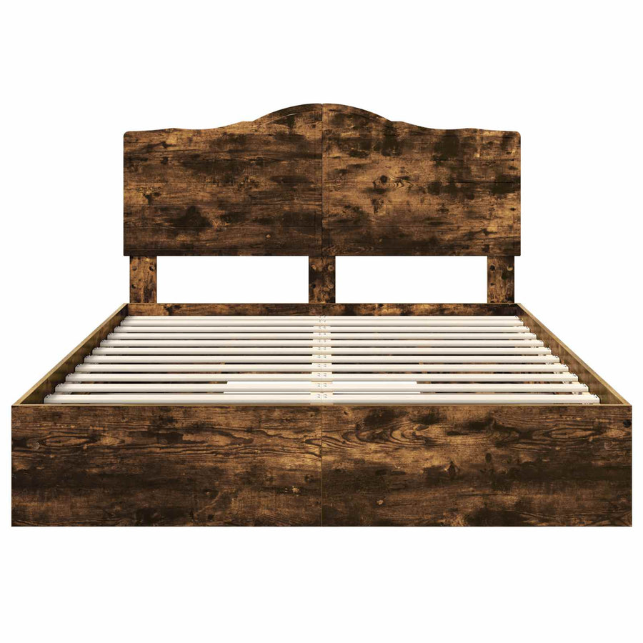 Opslag bed met lade Gerookt eiken 160 x 200 cm Bewerkt hout