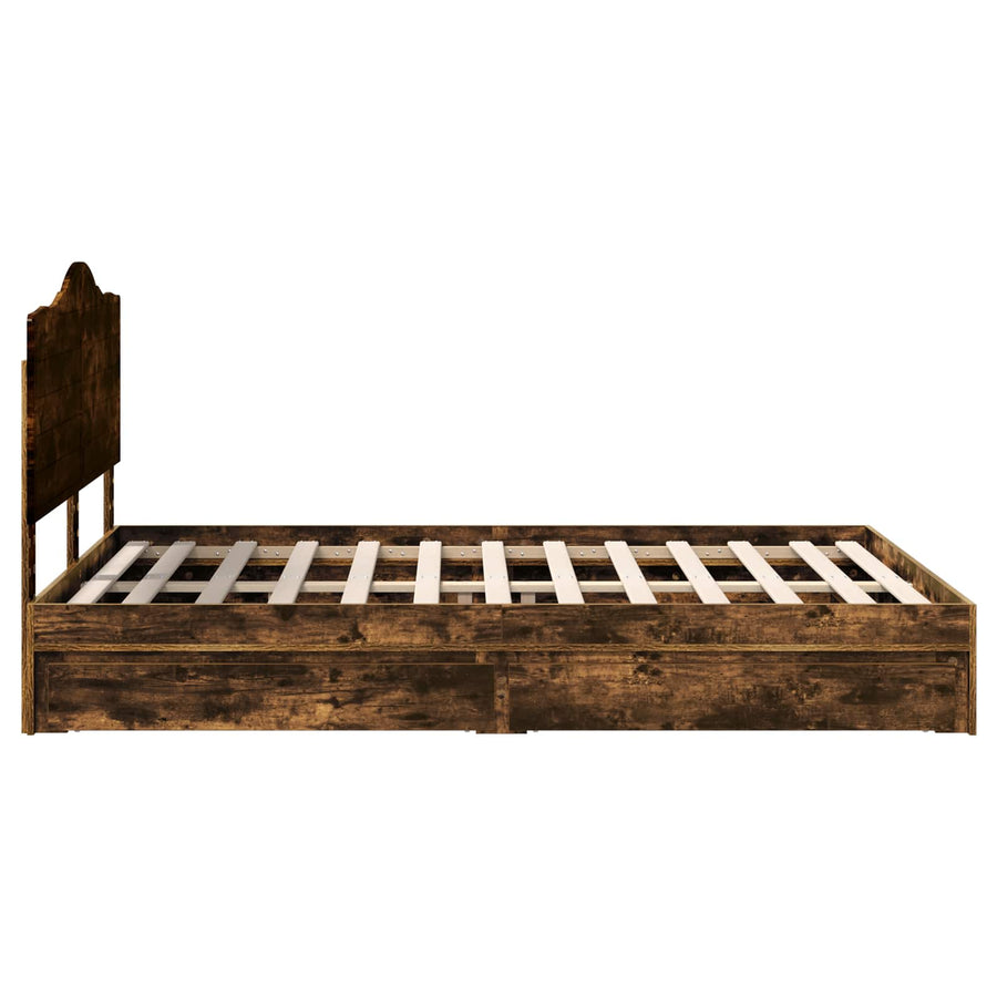 Opslag bed met lade Gerookt eiken 160 x 200 cm Bewerkt hout