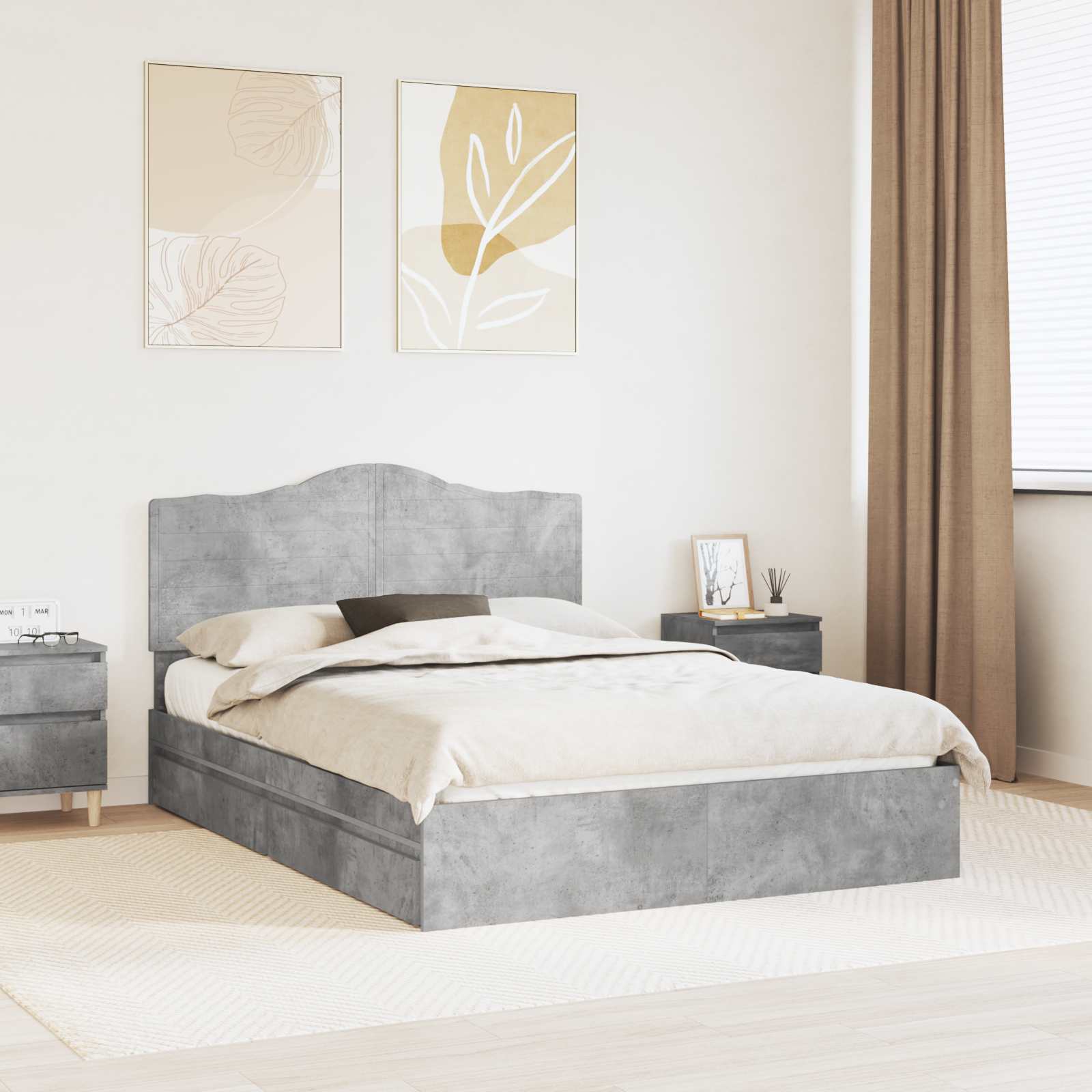 Bedframe met lade Beton Grijs 150 x 200 cm Bewerkt hout