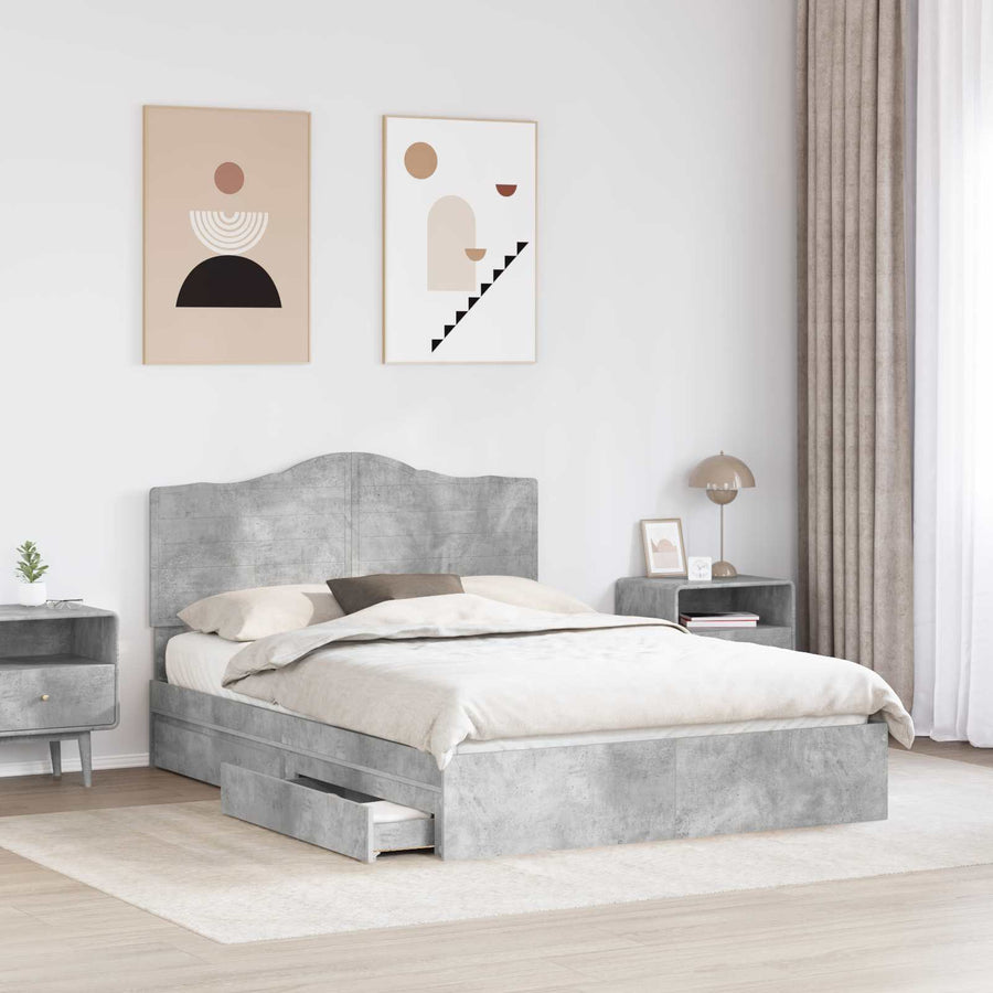 Bedframe met lade Beton Grijs 150 x 200 cm Bewerkt hout