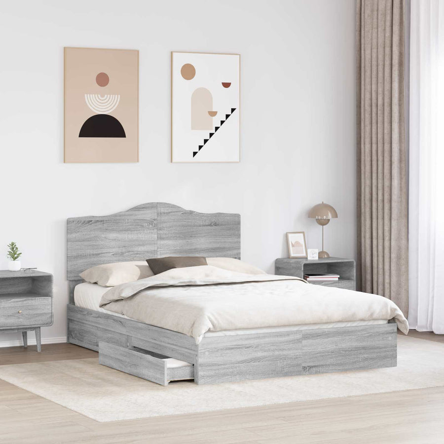 Bedframe met lade Grijs Sonoma 150 x 200 cm Bewerkt hout