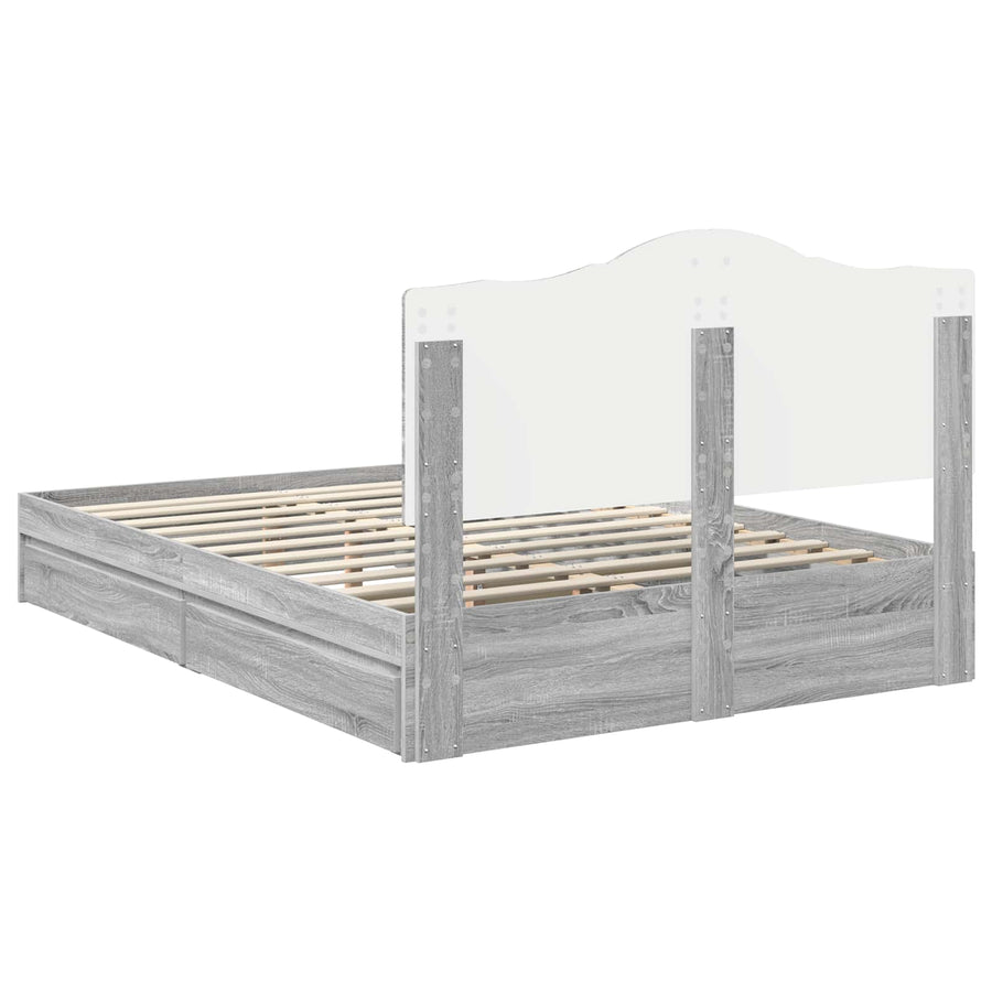 Bedframe met lade Grijs Sonoma 150 x 200 cm Bewerkt hout