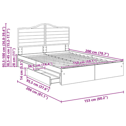 Bedframe met lade Grijs Sonoma 150 x 200 cm Bewerkt hout