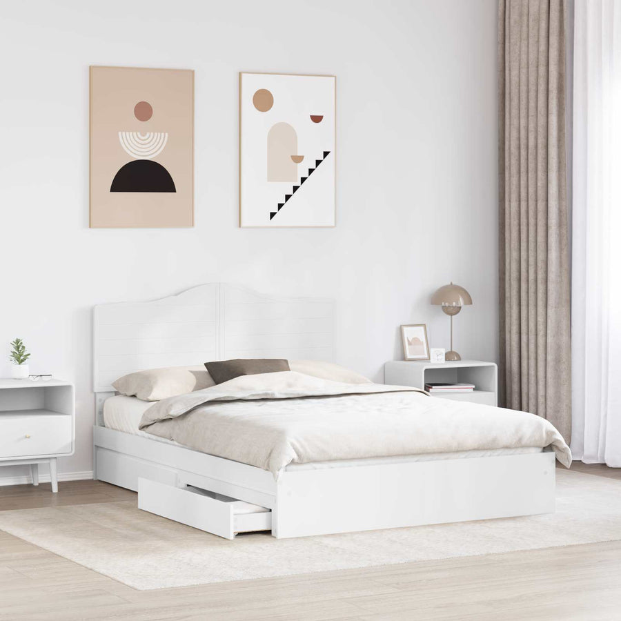 Opslag bed met hoofdeinde Wit 140 x 200 cm Bewerkt hout