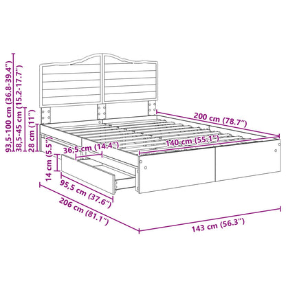 Opslag bed met hoofdeinde Wit 140 x 200 cm Bewerkt hout