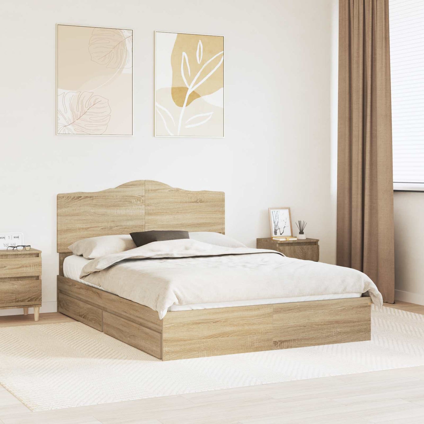 Opslag bed met lade Sonoma Eiken 140 x 200 cm Bewerkt hout