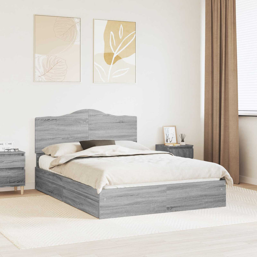 Bedframe met lade Grijs Sonoma 140 x 200 cm Bewerkt hout