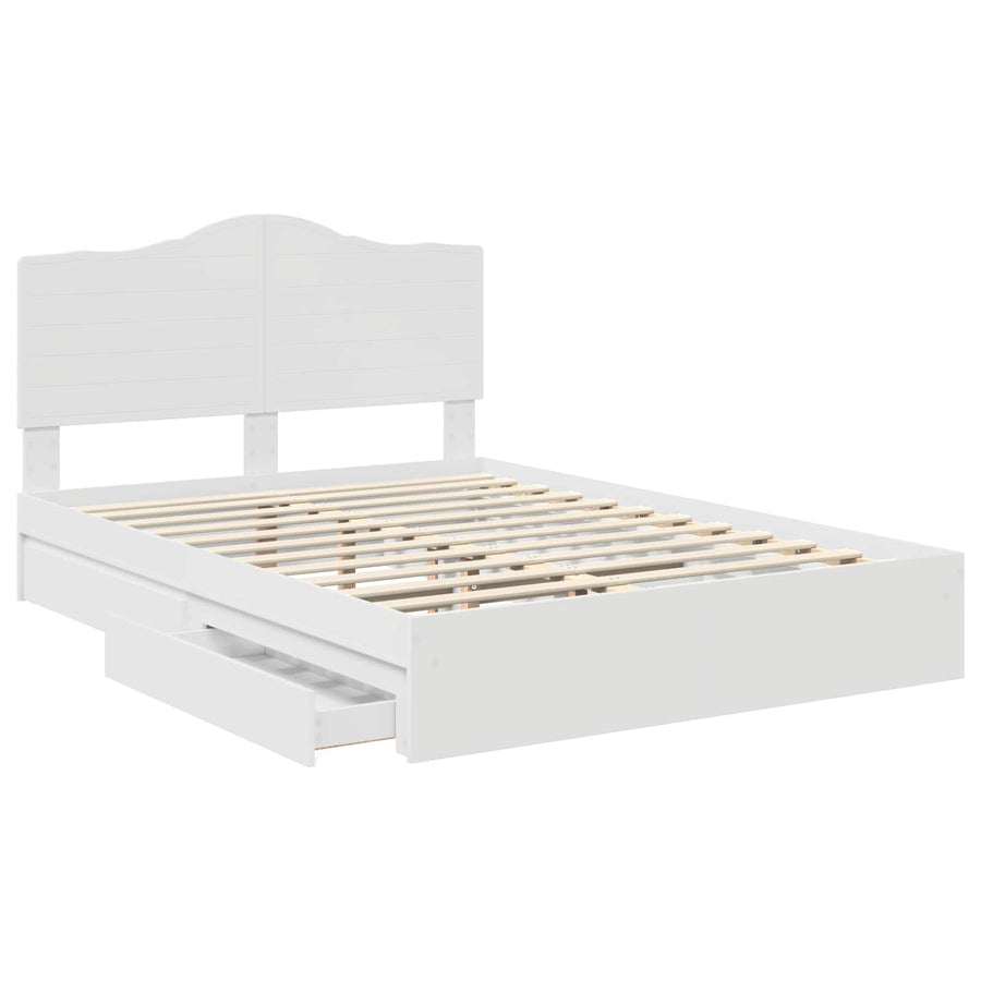 Opslag bed met hoofdeinde Wit 140 x 190 cm Bewerkt hout