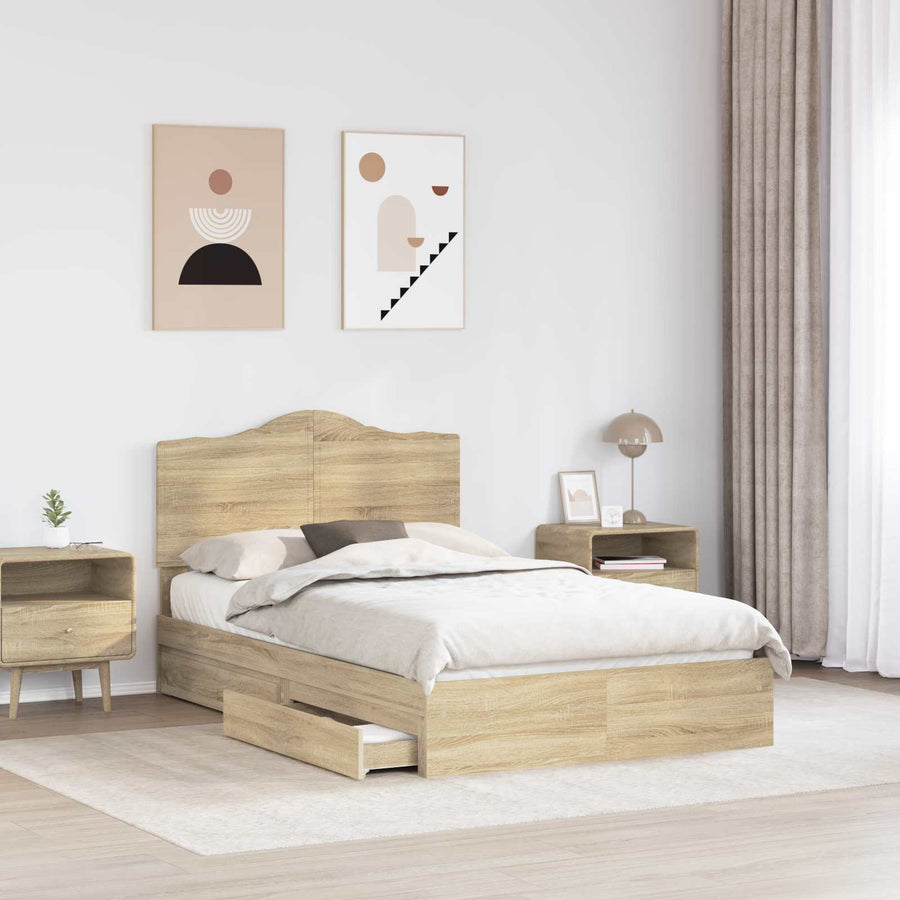 Opslag bed met lade Sonoma Eiken 135 x 190 cm Bewerkt hout