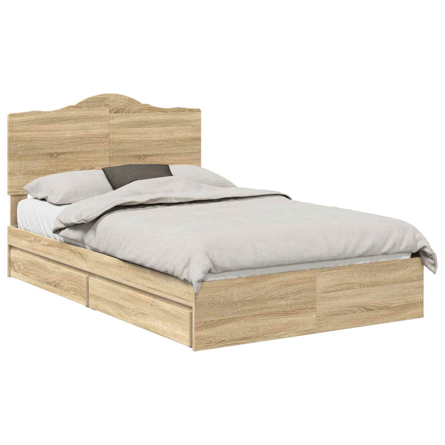 Opslag bed met lade Sonoma Eiken 135 x 190 cm Bewerkt hout