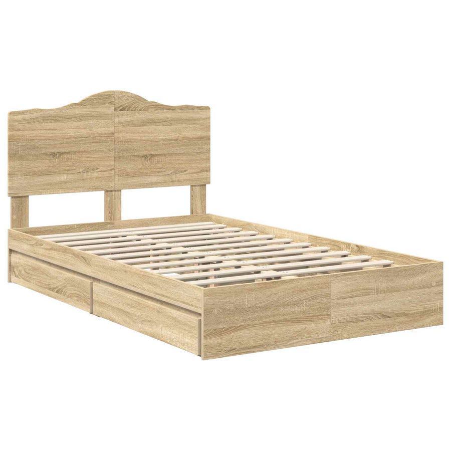 Opslag bed met lade Sonoma Eiken 135 x 190 cm Bewerkt hout