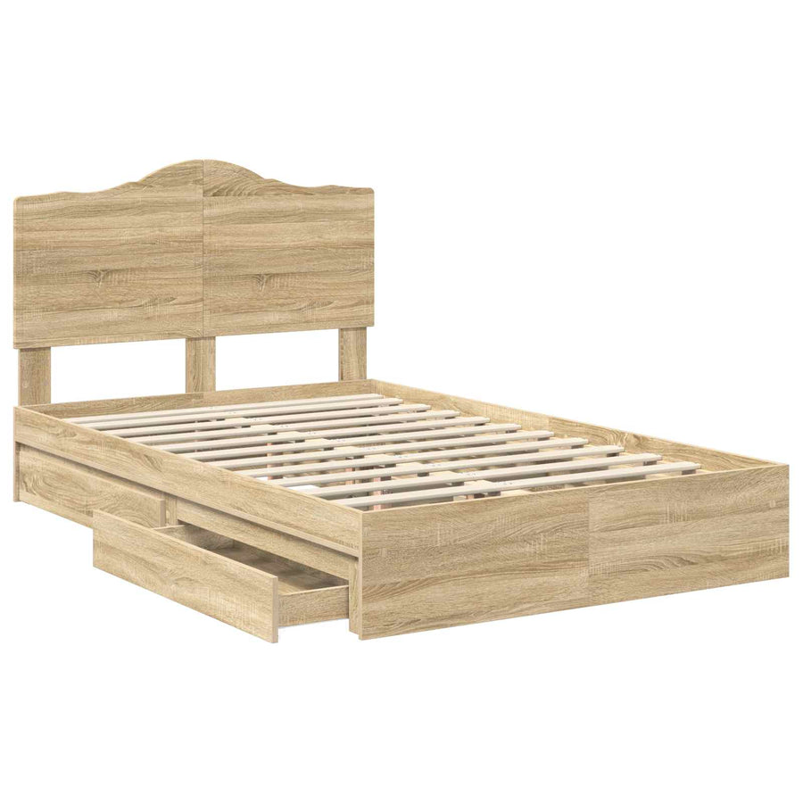 Opslag bed met lade Sonoma Eiken 135 x 190 cm Bewerkt hout