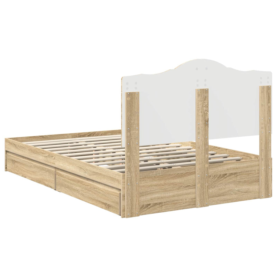 Opslag bed met lade Sonoma Eiken 135 x 190 cm Bewerkt hout