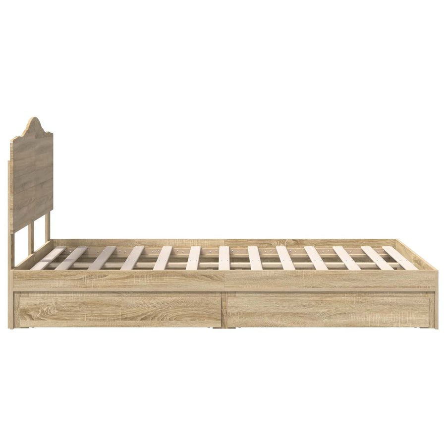 Opslag bed met lade Sonoma Eiken 135 x 190 cm Bewerkt hout