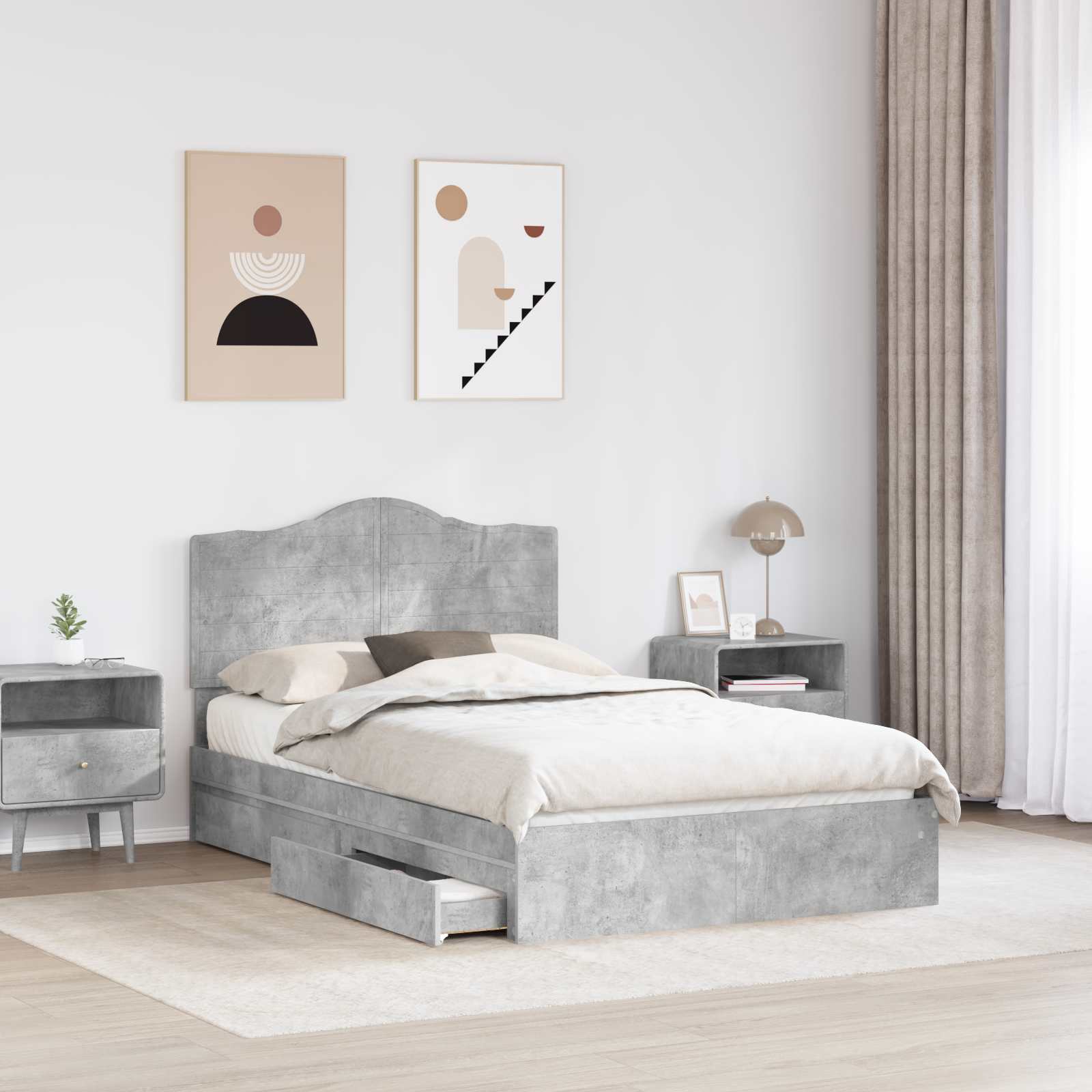 Bedframe met lade Beton Grijs 135 x 190 cm Bewerkt hout